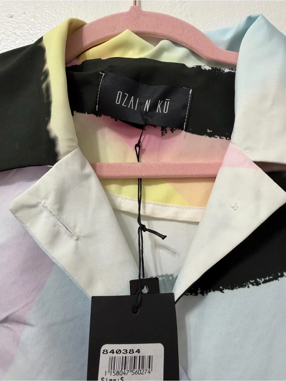 NWT OZAI N KU Abstract Brushstroke Button-Up Coat - White, Black & Orange